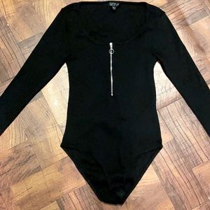 Topshop Zipper Black Bodysuit